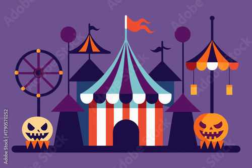 Cartoon haunted carnival rides vector illustration