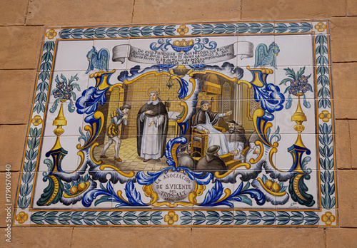 Painted tiles on the wall of Parroquia de San Nicolás, Valencia, Spain