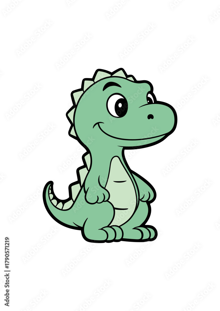 Fototapeta premium Cute green dinosaur character smiling and standing confidently 