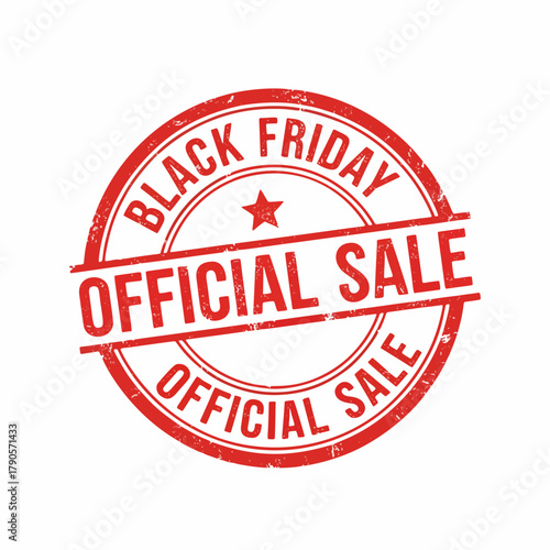 Red “Black Friday Official Sale” Rubber Stamp Design – Grunge Circular Badge Vector on White Background