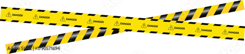 Yellow Black Stripes Line Tape and Caution Barrier Icon set. Warning Ribbon and Critical Safety Alert Symbols. Construction Tape and Danger Zone sign. Hazard Sign and Industrial Warning Border Icon