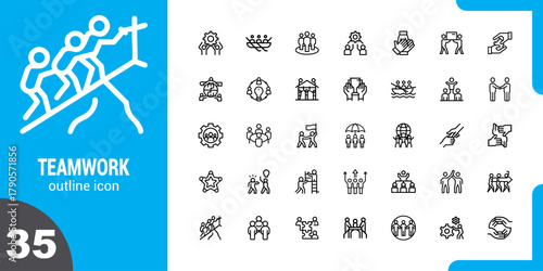 Large Vector Icon Set of Business Teamwork, Leadership, Partnership, and Collaboration Concepts