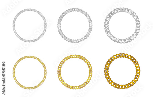 Curb Chain Circle Round Frame Border Necklace Vector Background Illustration