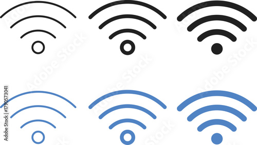 Wifi icon set. Wireless Network and Internet Connection Vector Symbols. Wi-Fi Hotspot and Wireless Access Icons collection