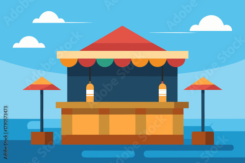 Cartoon seaside bar with lights vector illustration