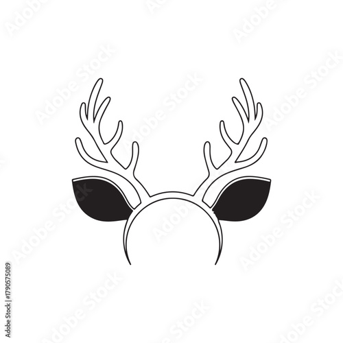 Reindeer ears with antlers outline vector flat illustration