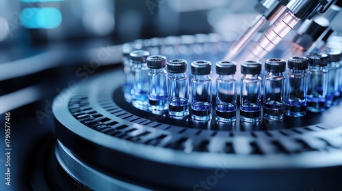 Close up of vials undergoing agitation process in a laboratory