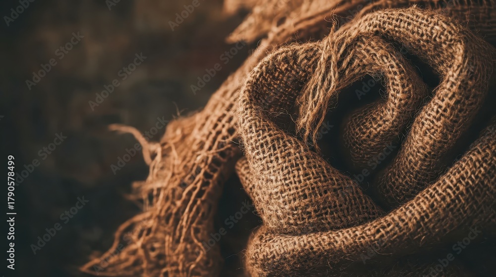 Fototapeta premium Close view of tightly woven brown burlap material