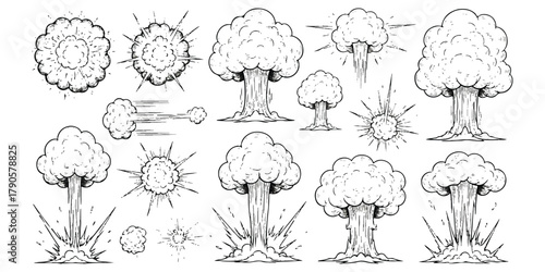 Hand drawn comic book explosions and smoke cloud effect collection bundle