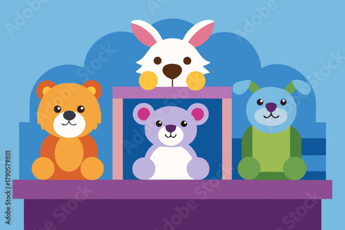 Cartoon display of stuffed animals vector illustration