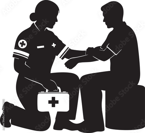 Medical Professional Attending to a Patient in Silhouette Healthcare and Assistance Illustration for Medical Concepts