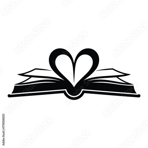 Open book with heart shape formed by pages and lines