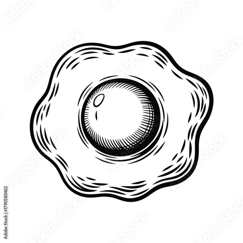 Hand drawn illustration of a fried egg in black and white