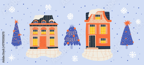 A tiny house and home in a snowy Christmas village for a fairy tale winter.