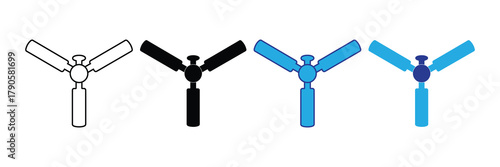 Ceiling fan vector icons set displaying various styles and colors for home appliance visuals isolated on white background