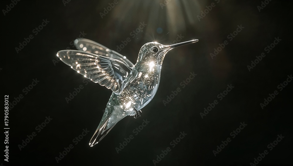 Fototapeta premium Hummingbird glass crystal bathed in sunlight rays