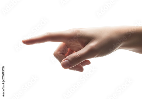 A human hand with the index finger pointing to the left