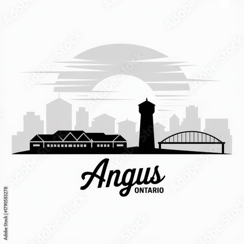 Angus Skyline Silhouette — Peaceful Ontario Canada Community Near CFB Borden Vector Illustration