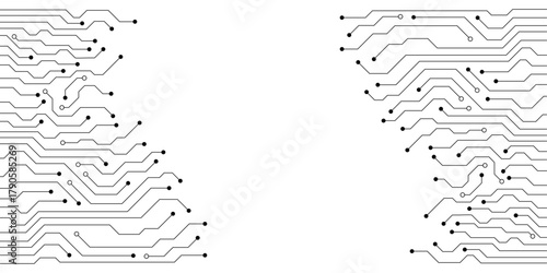 Quadro su tela Flat microelectronics circuit board banner isolated on transparent background
