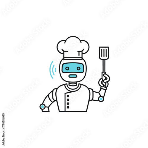 Cartoon Robot Chef with Spatula and Chef Hat, Ready to Cook.