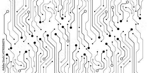 Foto Flat microelectronics circuit board banner isolated on transparent background