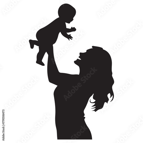 Mother and cute baby silhouette illustration 