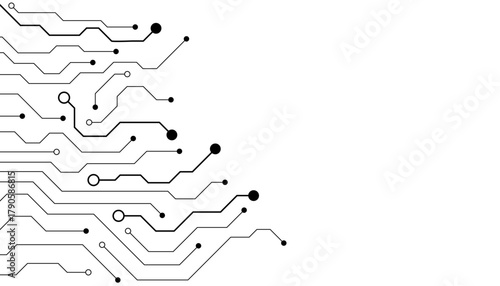 Foto Flat microelectronics circuit board banner isolated on transparent background
