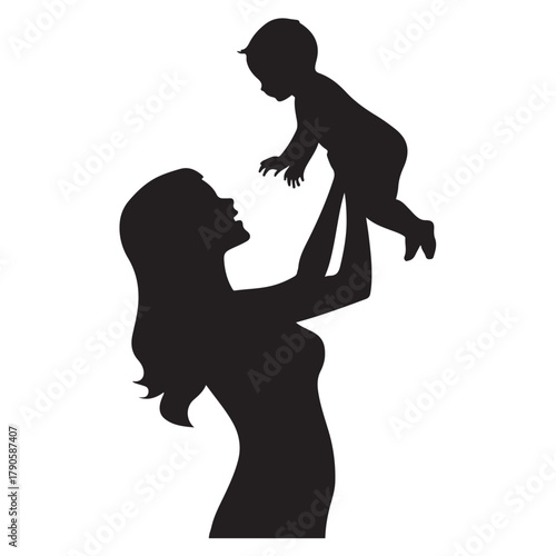 Mother and cute baby silhouette illustration 