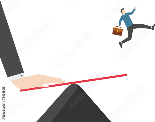 Support, business consultant. Two businessmen playing a seesaw

