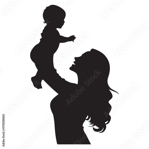 Mother and cute baby silhouette illustration 