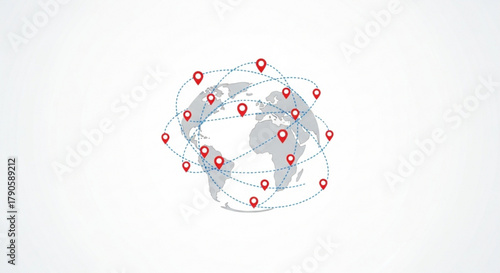 World map with location pins showing global network concept of global business, trade, and international relations
