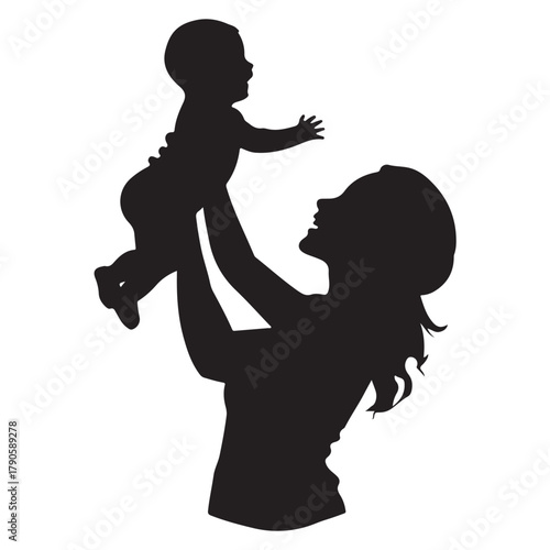 Mother and cute baby silhouette illustration 
