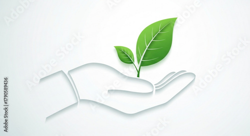 Hand holding green leaf concept of environmental protection, sustainability, and ecofriendly practices