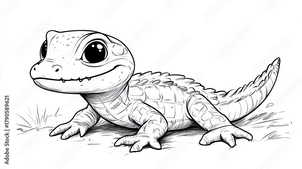 Fototapeta premium Cute lizard illustration with big eyes.