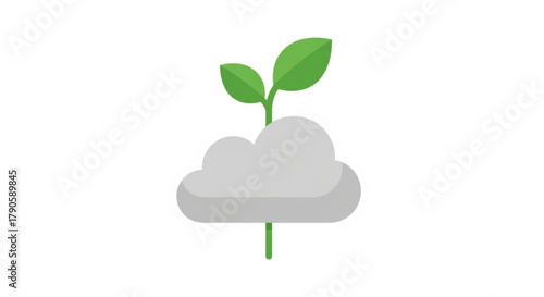 A gray cloud with a green plant growing out of it, symbolizing growth, nature, and environmental awareness