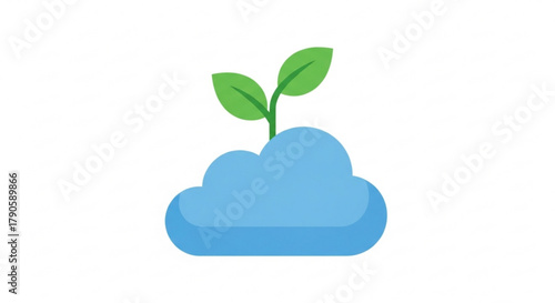 A blue cloud with a green plant growing out of it, symbolizing growth, nature, and environmental awareness