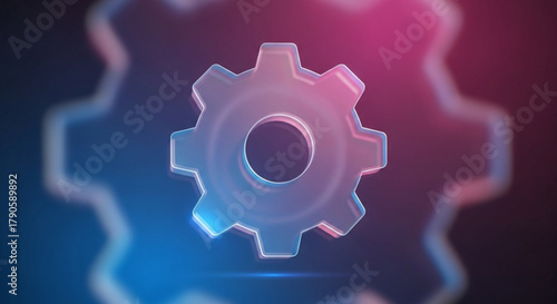 A transparent gear icon with a blue and red gradient background, symbolizing settings, configuration, and technical adjustments