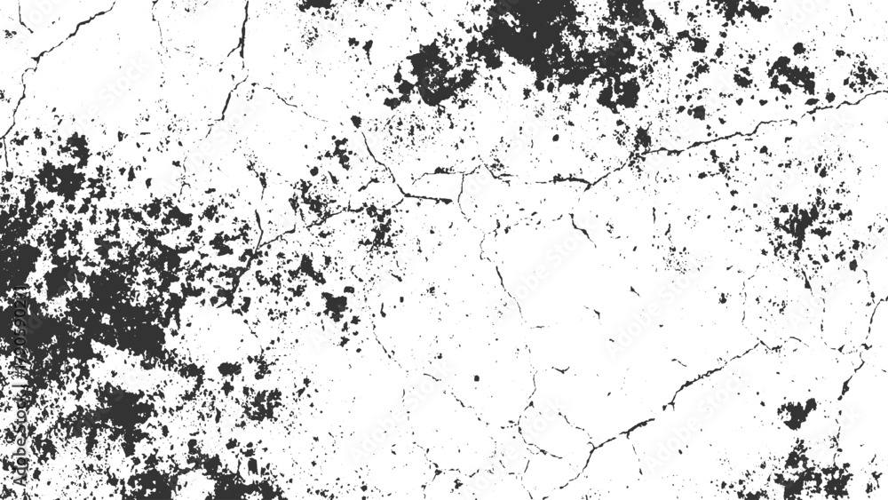 Obraz premium Black and white cracked grunge texture with scattered dark spots vector