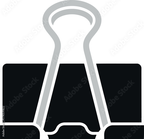 Black binder clip icon office supply isolated on white