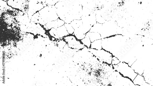 Black cracks and speckles on white textured background grunge broken