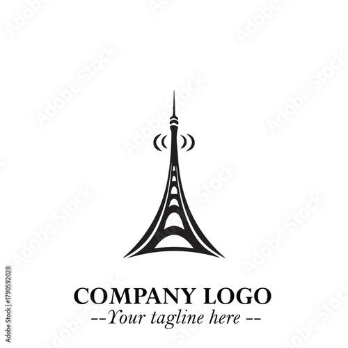 Tower Logo Symbol in Black on the White Background with Simple Modern Architecture Design