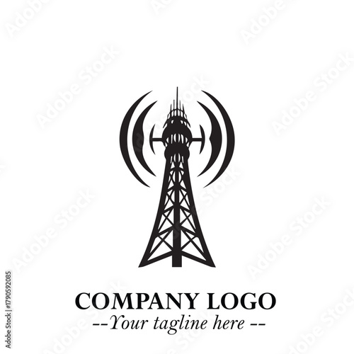 Tower Logo Symbol in Black on the White Background with Simple Modern Architecture Design