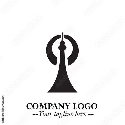 Tower Logo Symbol in Black on the White Background with Simple Modern Architecture Design