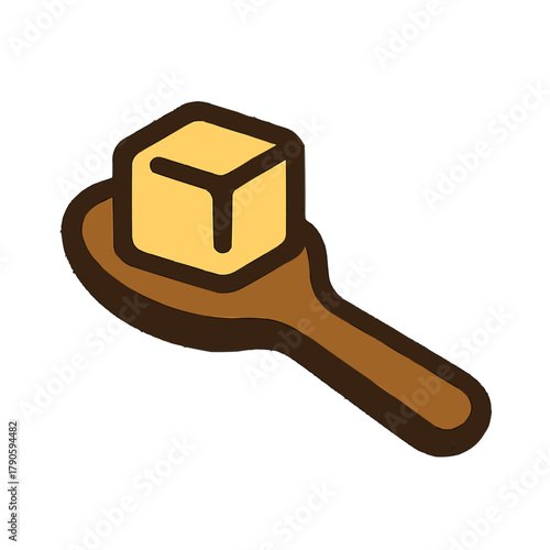 Aromatic butter cube melting on a wooden spoon, rich flavor ready to enhance your culinary creations, perfect for websites and menus about cooking