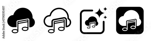 Music cloud icon vector illustration in black transparent style showing media storage and internet uploading concept for access anywhere PNG artwork