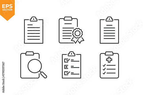 Set of line icons Clipboard. Outline icons collection stock illustration stock illustration