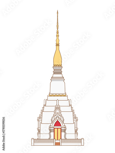 Vector illustration of Phra That Choeng Chum, a stupa in Sakon Nakhon province, Thailand.