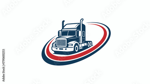 Trucking Company Logo Design with a Modern American Flair Semi Truck and Red and Blue Swirl Vector Isolated