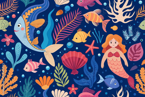 Enchanting Underwater World With Mermaid Fish And Coral ocean marine life