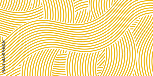 Yellow instant noodle, pasta and spaghetti texture with geometric wavy lines. Ramen, pasta vector pattern. Background abstract food illustrationmodern eps10
